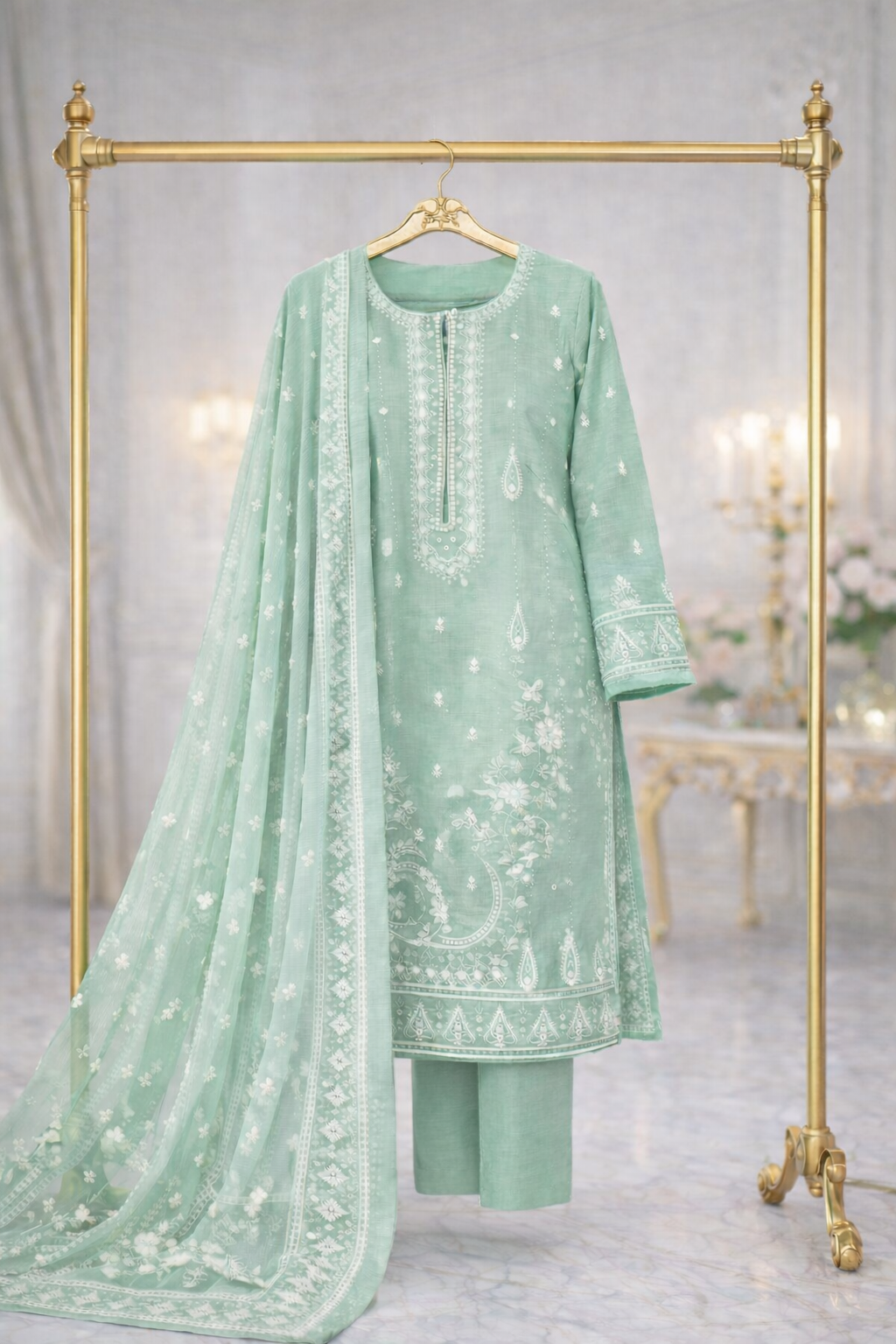 (153) Viscose Embroidered Suit with Vibrant Digital Dupatta Soft and Breathable Ready Made