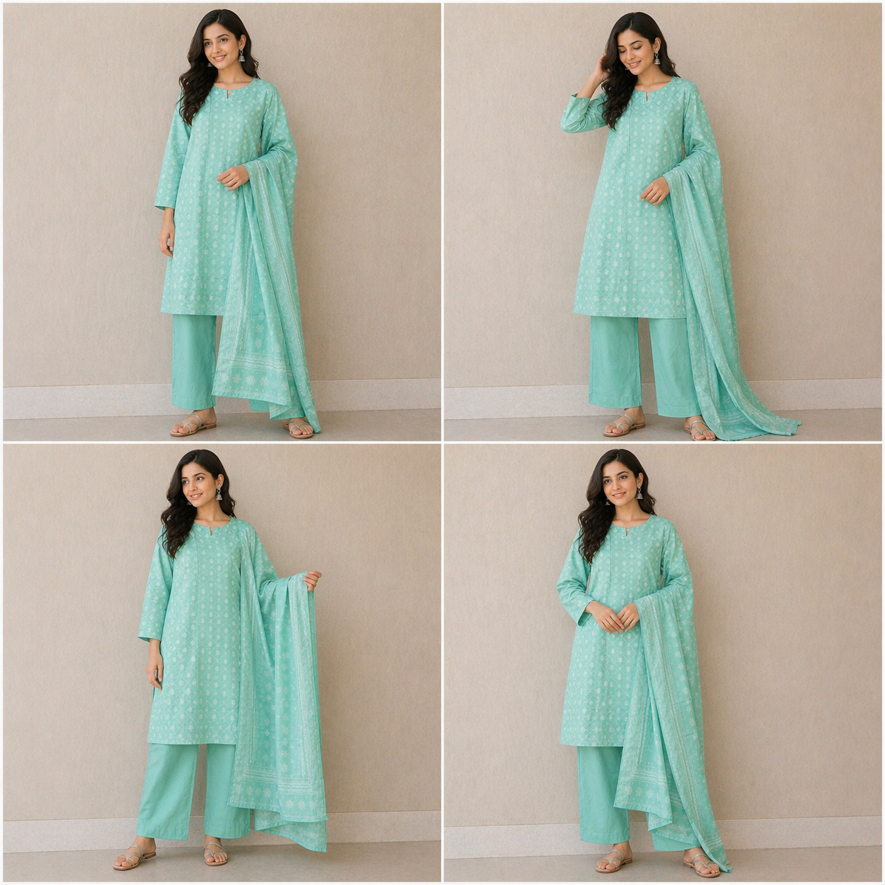 (113) Bin Saeed Lawn Suit | Floral & Pearl Neck | Contrast Dupatta