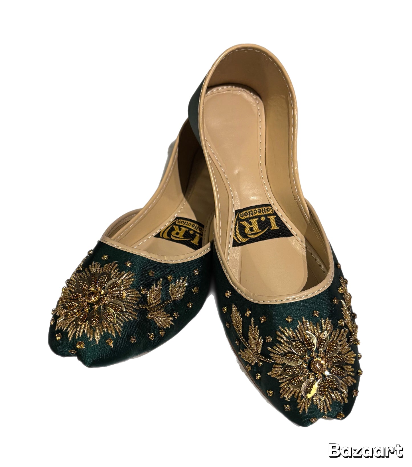 (S13) Handmade Satin Khusa – Gold Embroidered Punjabi Jutti with Soft Foam Comfort