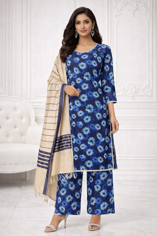 (26) Pakistani Printed Soft Khaddar Winter Suit with Gold Thread Shawl