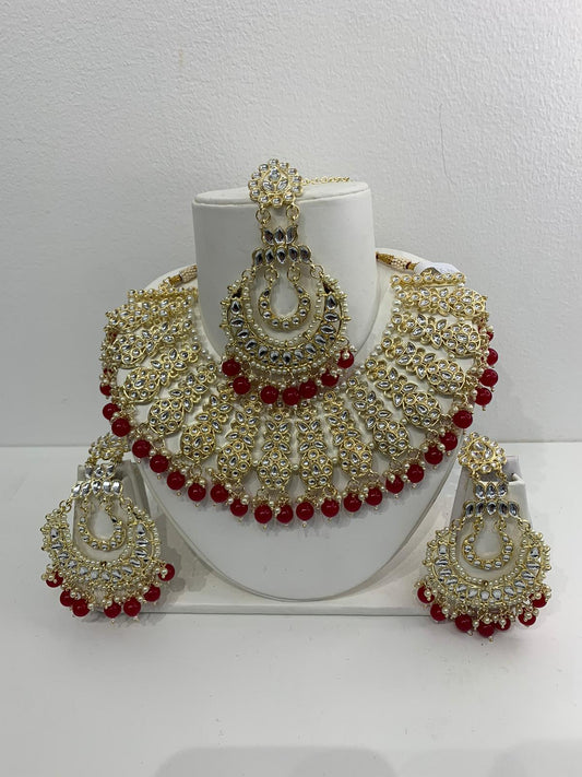 Pakistani elegant deep red silver diamonte jewelry set