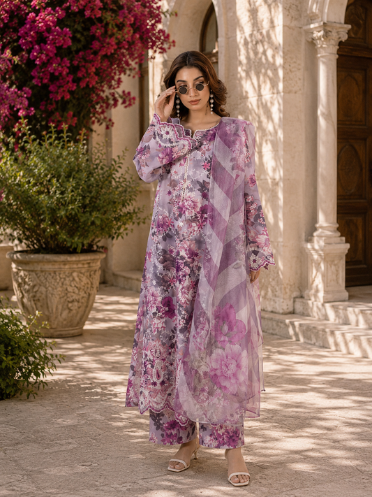 (181) Adan’s Libas Printed Lawn Suit | Lace Embroidery & Voile Dupatta