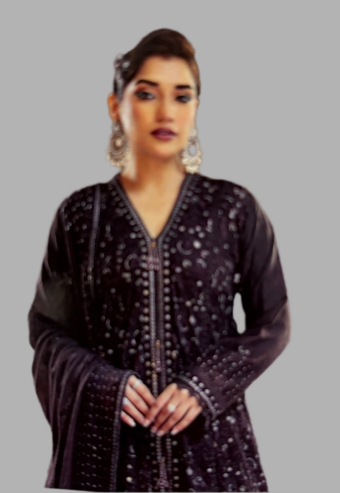 (199) Rumaysa Sequin Embellished Maxi – Ready-Made Elegance with Embroidered Chiffon Dupatta