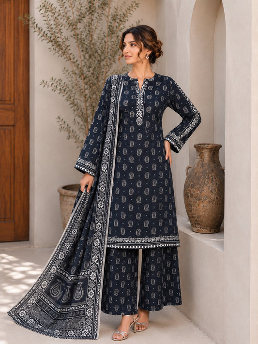 (49) Bin Saeed Paisley Print Lawn Suit with Contrast Dupatta Ready to Wear