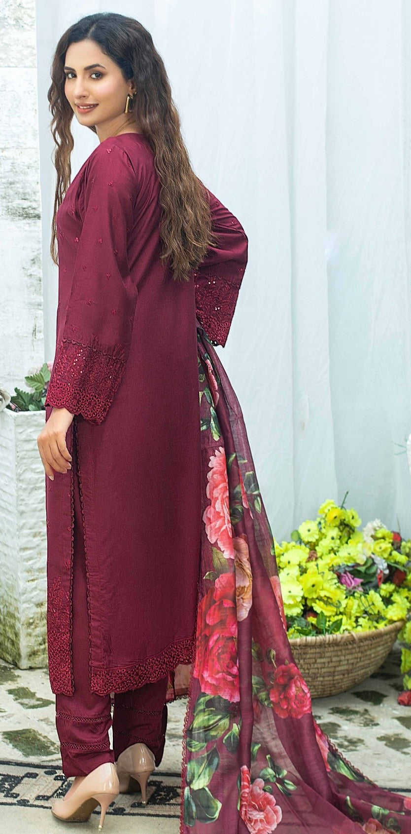 (306) Pakistani Chikankari Viscose Suit | Sequin & Floral Dupatta