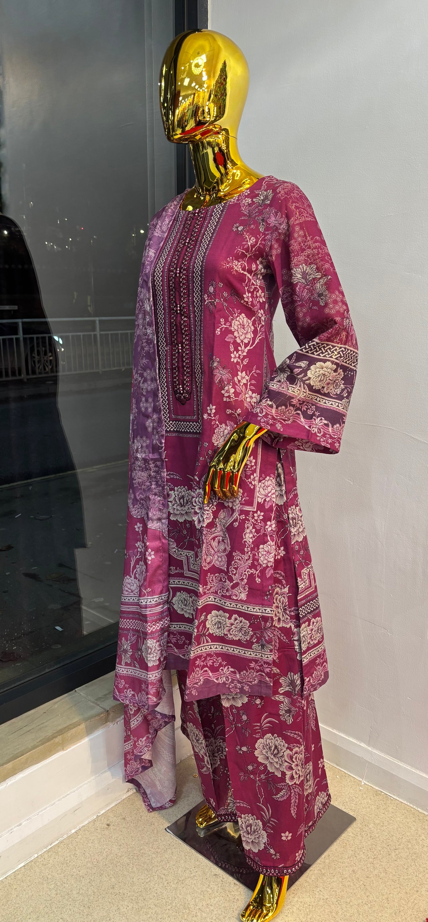 (141) Simran's Embroidered Printed Palazzo Soft Khaddar Ready-Made Suit