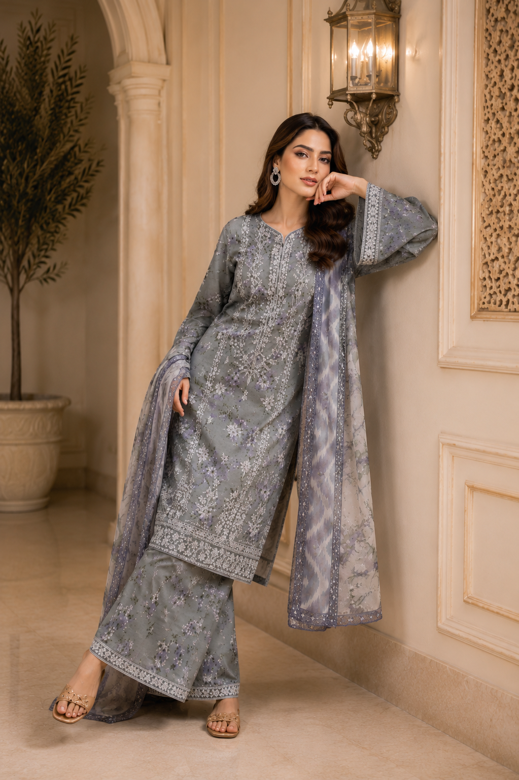 (178) Adan’s Libas Printed Lawn Suit | Lace Embroidery & Voile Dupatta