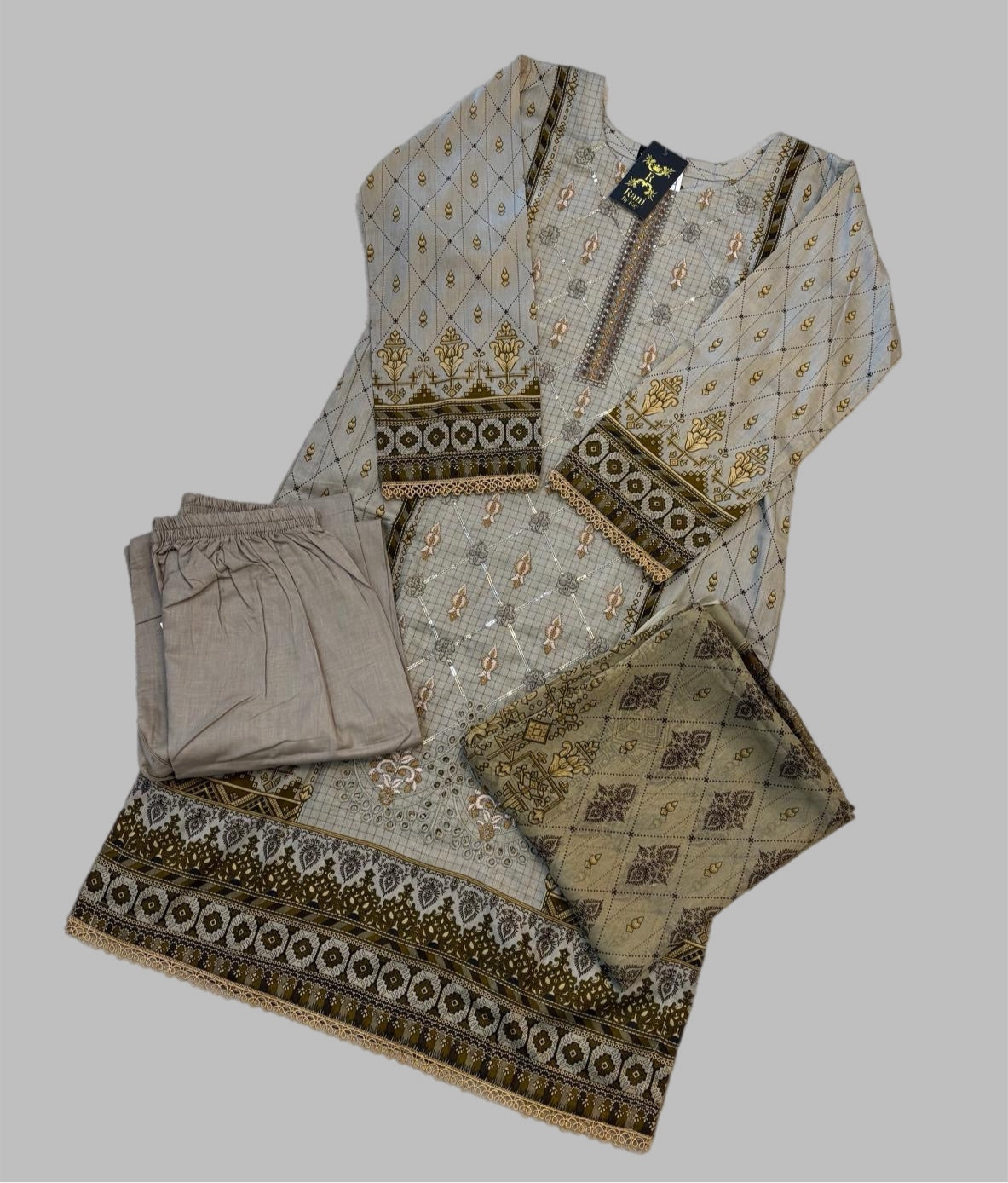 (45) Pakistani Printed Embroidered Lawn Suit | Ready-to-Wear Casual Outfit with Palazzo Trousers