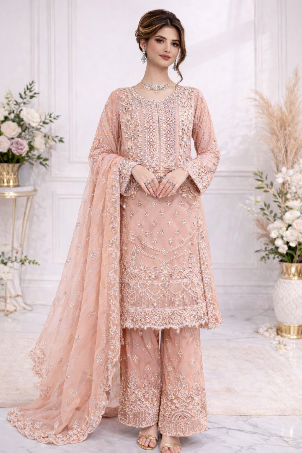 (64) Ramsha Chiffon Embellished Palazzo Set – Elegant Luxe Look