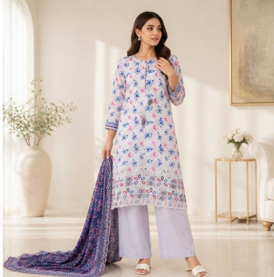 (141) Tawakkal Lawn Suit | Floral Print & Embroidered Dupatta
