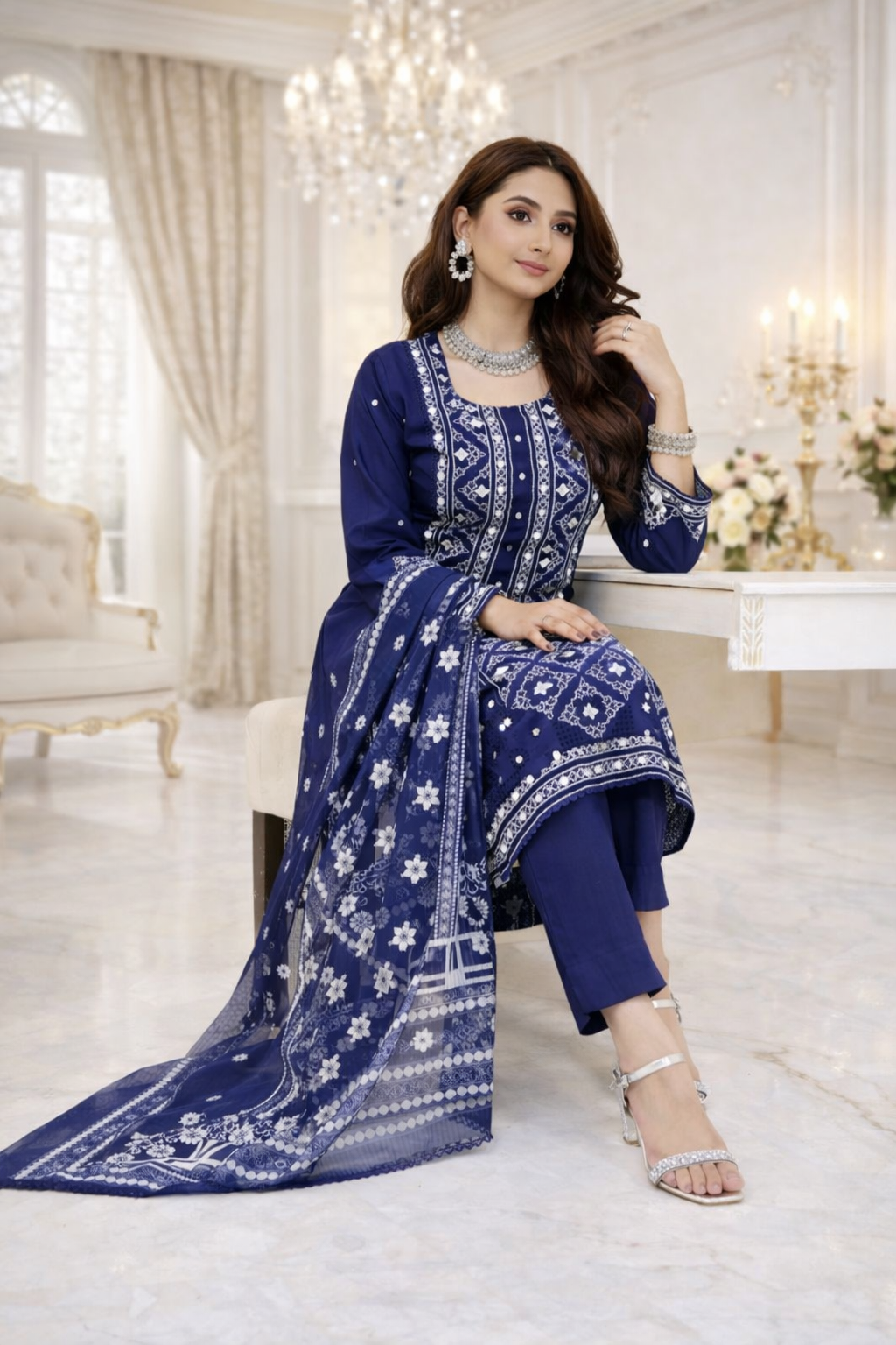 (164) Viscose Embroidered Suit with Vibrant Digital Dupatta Soft and Breathable Ready Made