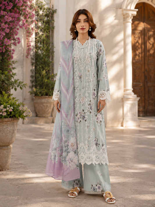 (177) Adan’s Libas Printed Lawn Suit | Lace Embroidery & Voile Dupatta