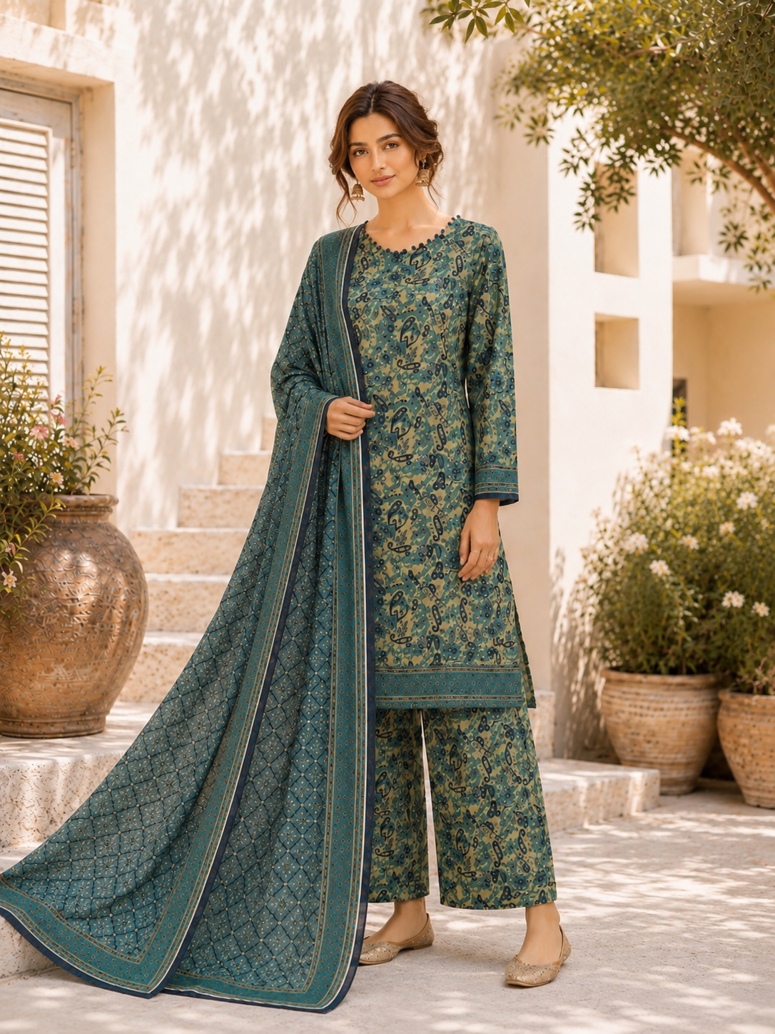 Bin saeed Lawn Suit Print & Contrast Dupatta ready to wear