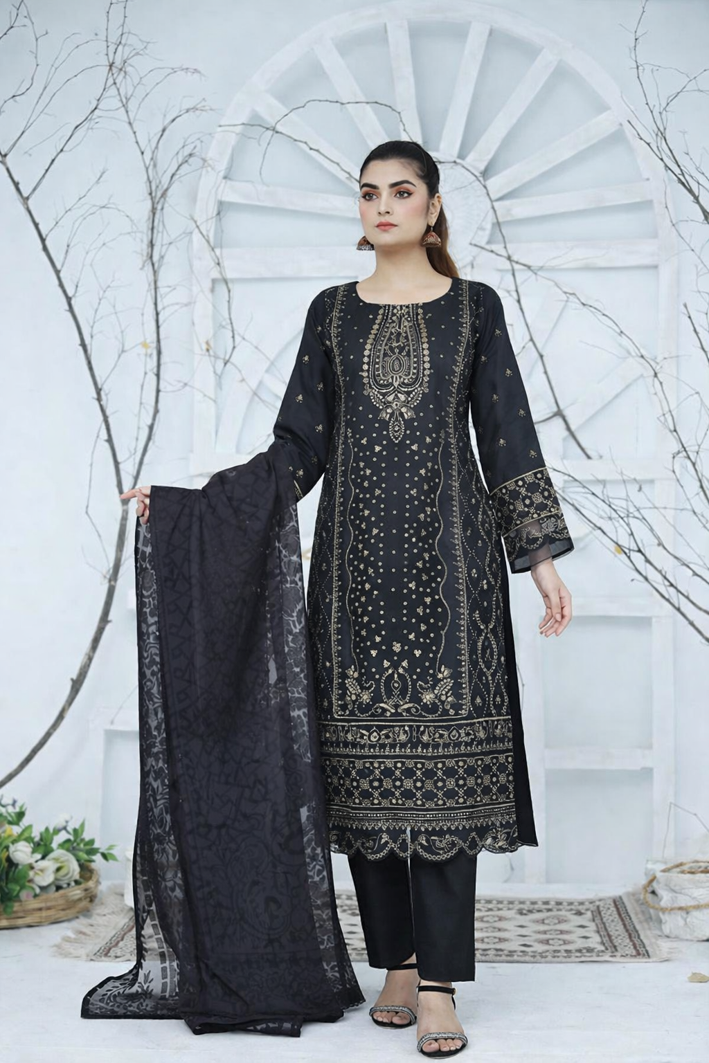 (278) Ready Made Organza Suit | Delicate Sequin Embroidery