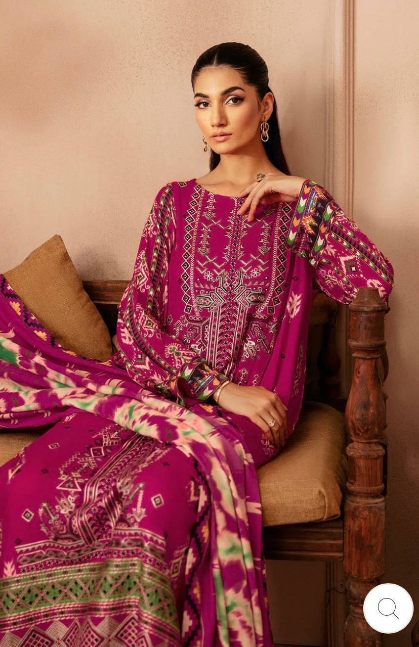 (310) Riwaj by Ramsha Viscose Embroidered Suit with Printed Dupatta