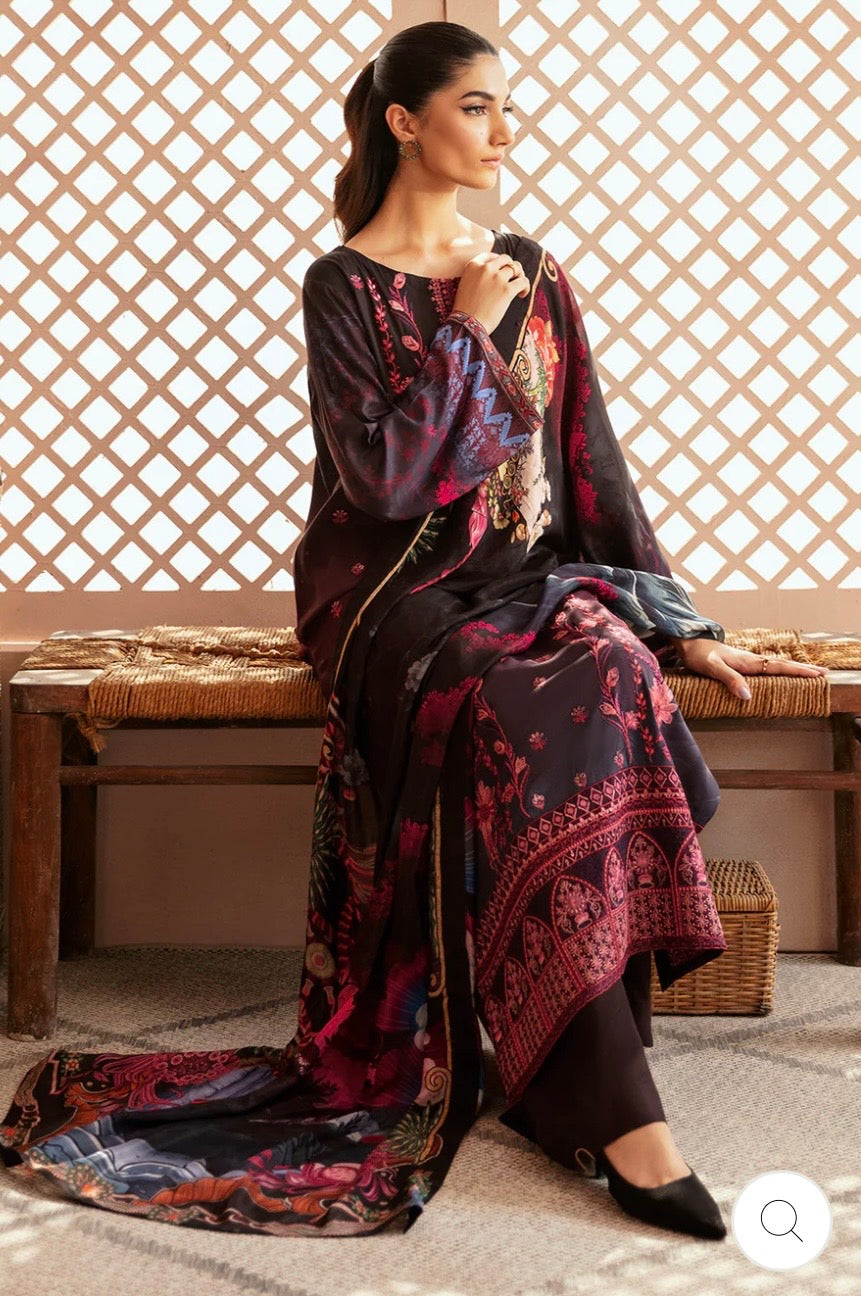 (193) Riwaj by Ramsha Viscose Embroidered Suit with Printed Dupatta