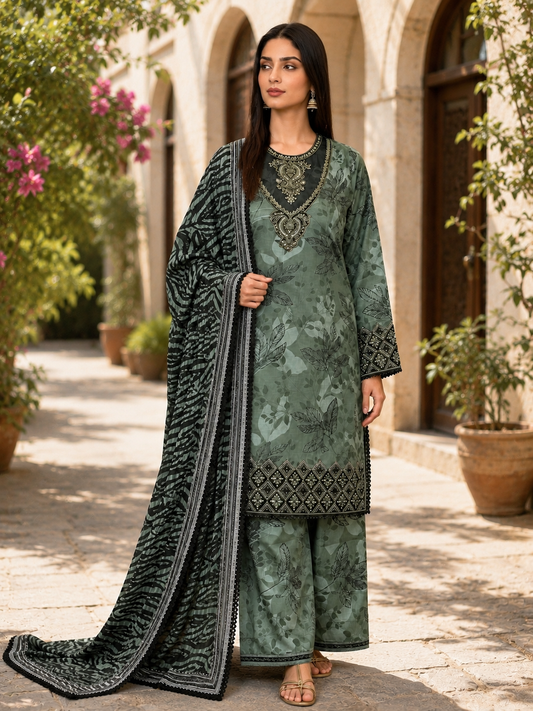 Elegant Lawn lace sequin printed embroidered three peice suit ready to wear