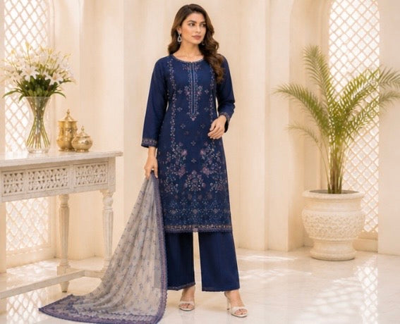 (170) Tawakkal Embroidered Lawn Suit | Sequin Work & Khaddi Dupatta
