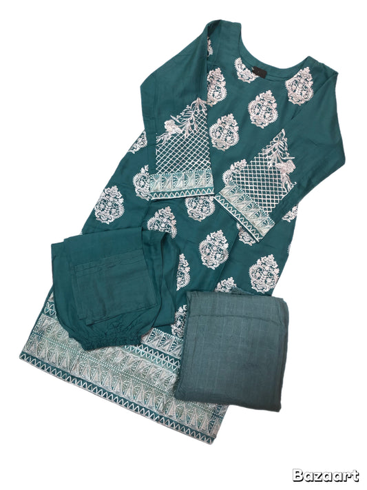 (314) Pakistani Linen Embroidered Three-Piece Ready-Made Casual Suit