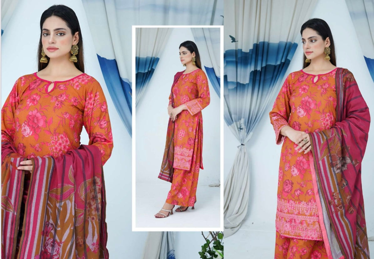 (161) Luxury Dhanak Embroidered Suit | 3 Piece Ready to Wear Winter Collection