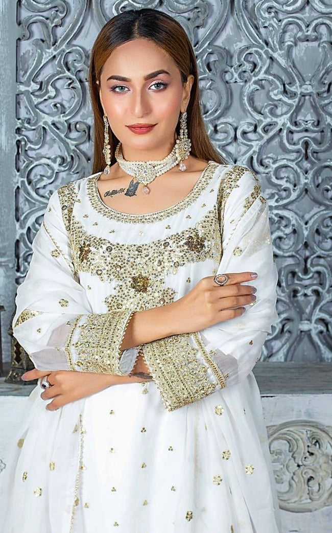 (74) Crinkle Chiffon Palazzo Suit – Embroidered Elegance with Chiffon Dupatta | Ready-to-Wear