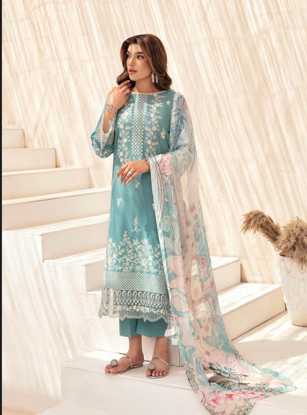 (191) Ramsha Andaaz Luxury Lawn Embroidered Palazzo Ready Made Suit