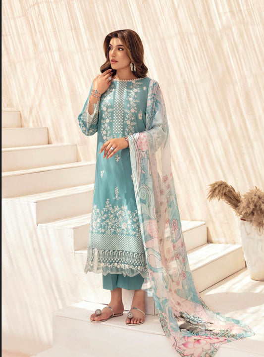 (191) Ramsha Andaaz Luxury Lawn Embroidered Palazzo Ready Made Suit