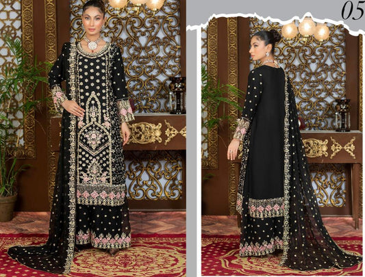 (7) Pakistani Ladies' Chiffon Suit with Stonework Embroidery & Palazzo Trousers