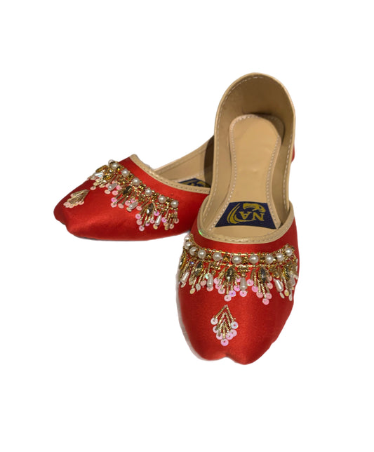 (S3) Handmade Satin Khusa – Gold Embroidered Punjabi Jutti with Soft Foam Comfort