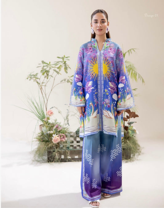 (76) Adan’s co ord edit set printed floral satin lawn ready to wear