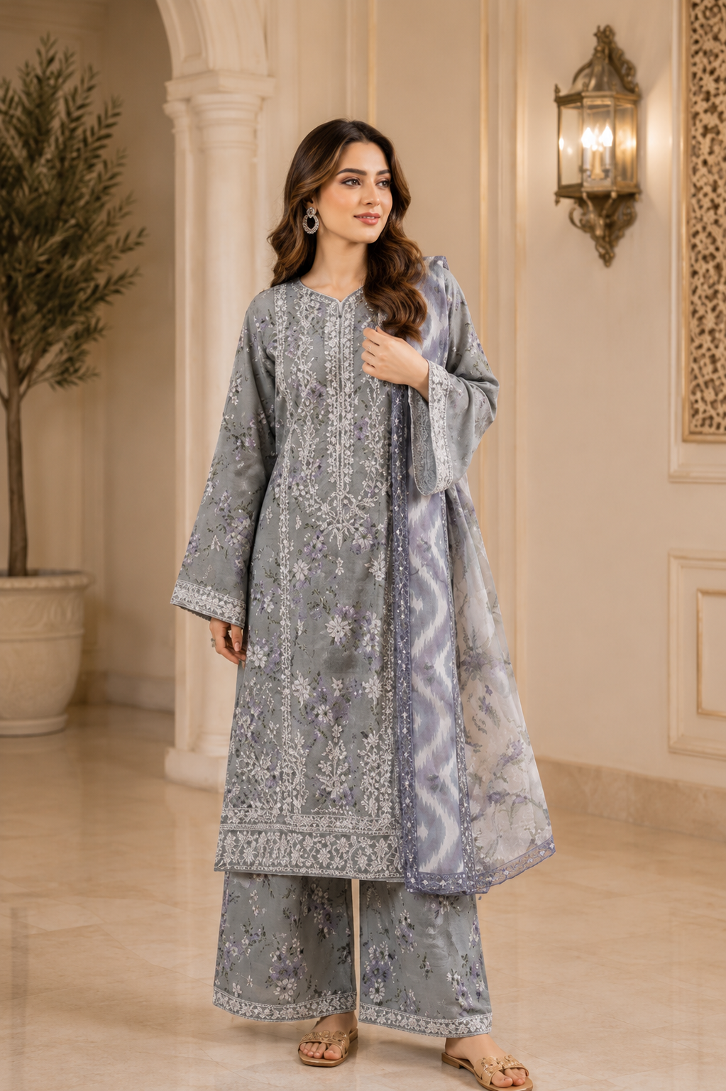 (178) Adan’s Libas Printed Lawn Suit | Lace Embroidery & Voile Dupatta