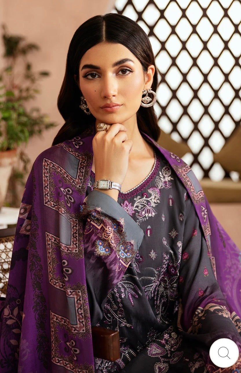 (195) Riwaj by Ramsha Viscose Embroidered Suit with Printed Dupatta