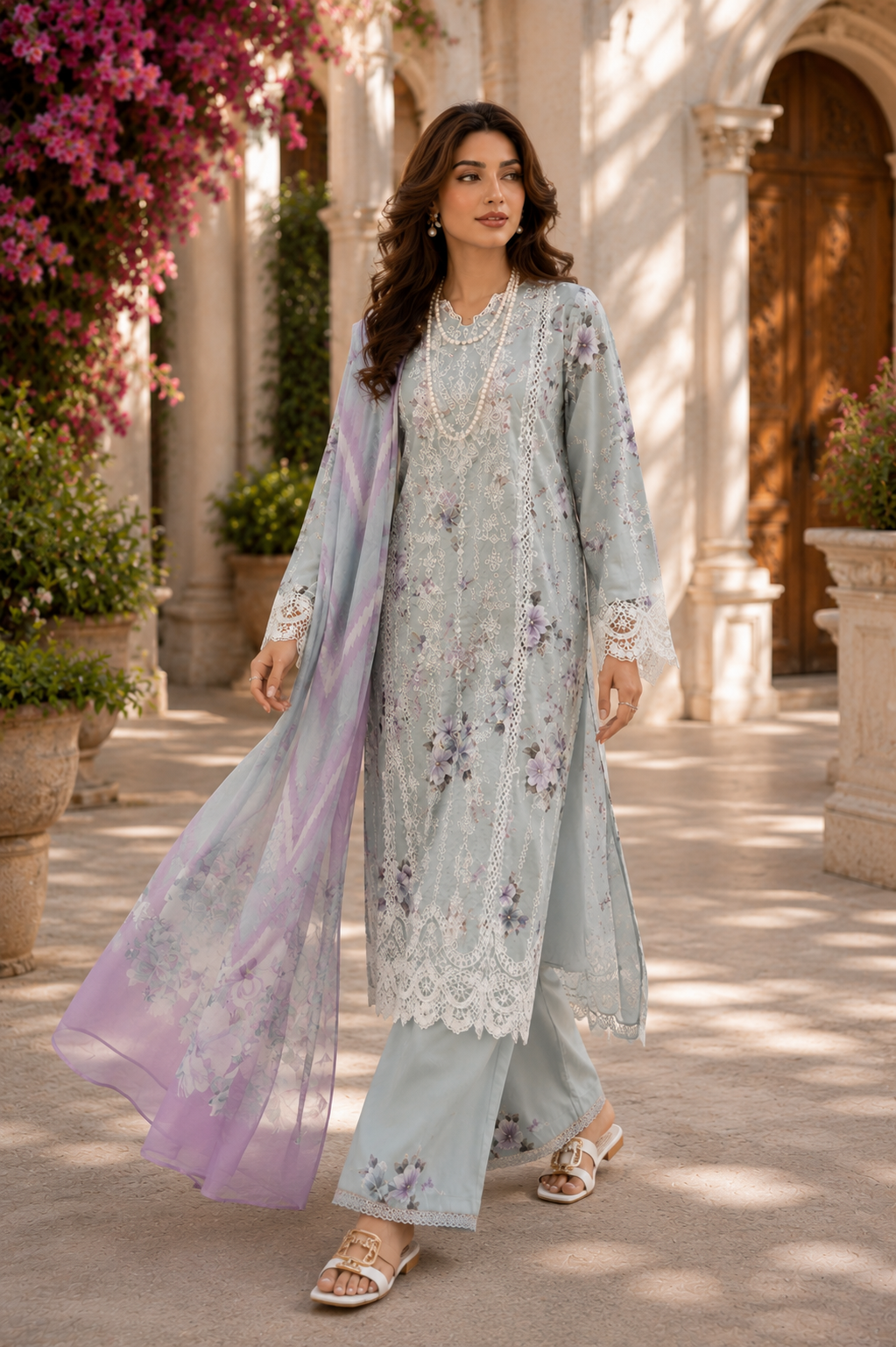 (177) Adan’s Libas Printed Lawn Suit | Lace Embroidery & Voile Dupatta