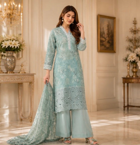 (144) Tawakkal Lawn Suit | Floral Print & Embroidered Dupatta