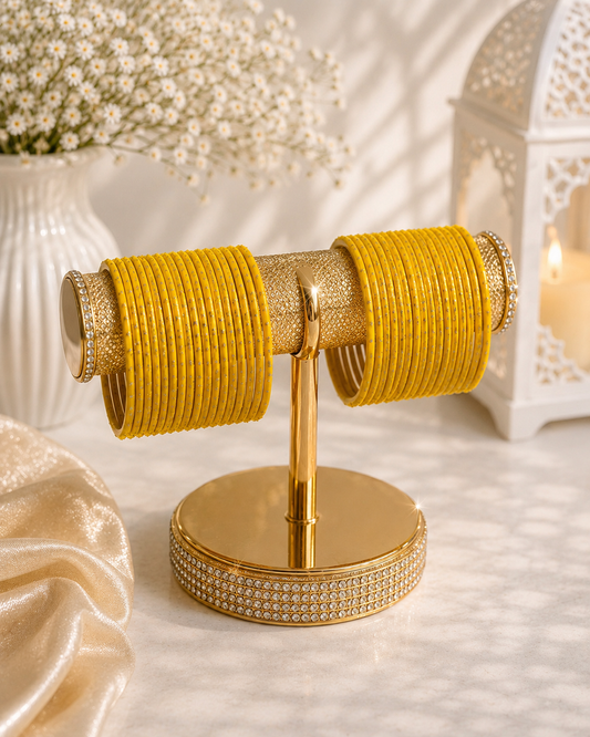 (B3) Elegant mustard yellow bangles with delicate sparkling detail. Perfect for weddings, Eid and special occasions size 2.6