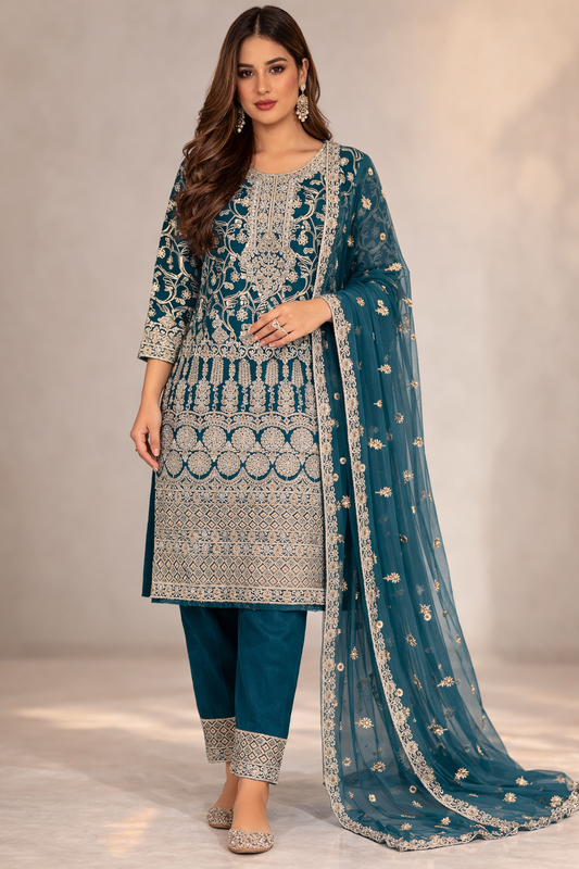 (270) Elegant Organza Kameez with Diamante and Pearl Embellishments Paired with Organza Dupatta