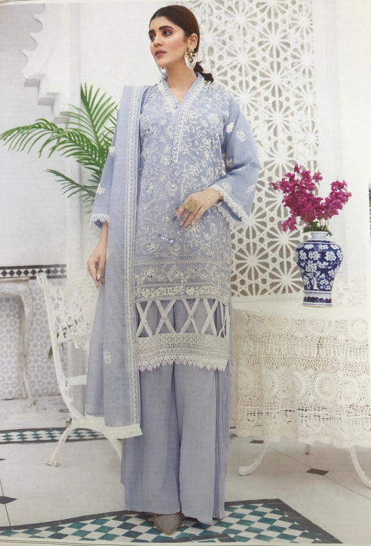 (209) Pakistani Mirror Lace Embroidered Kameez with Crinkle Plazzo Trousers