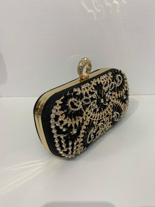 (219) Ladies Gold Clutch Bag with Clasp Opening In Mutliple Colours