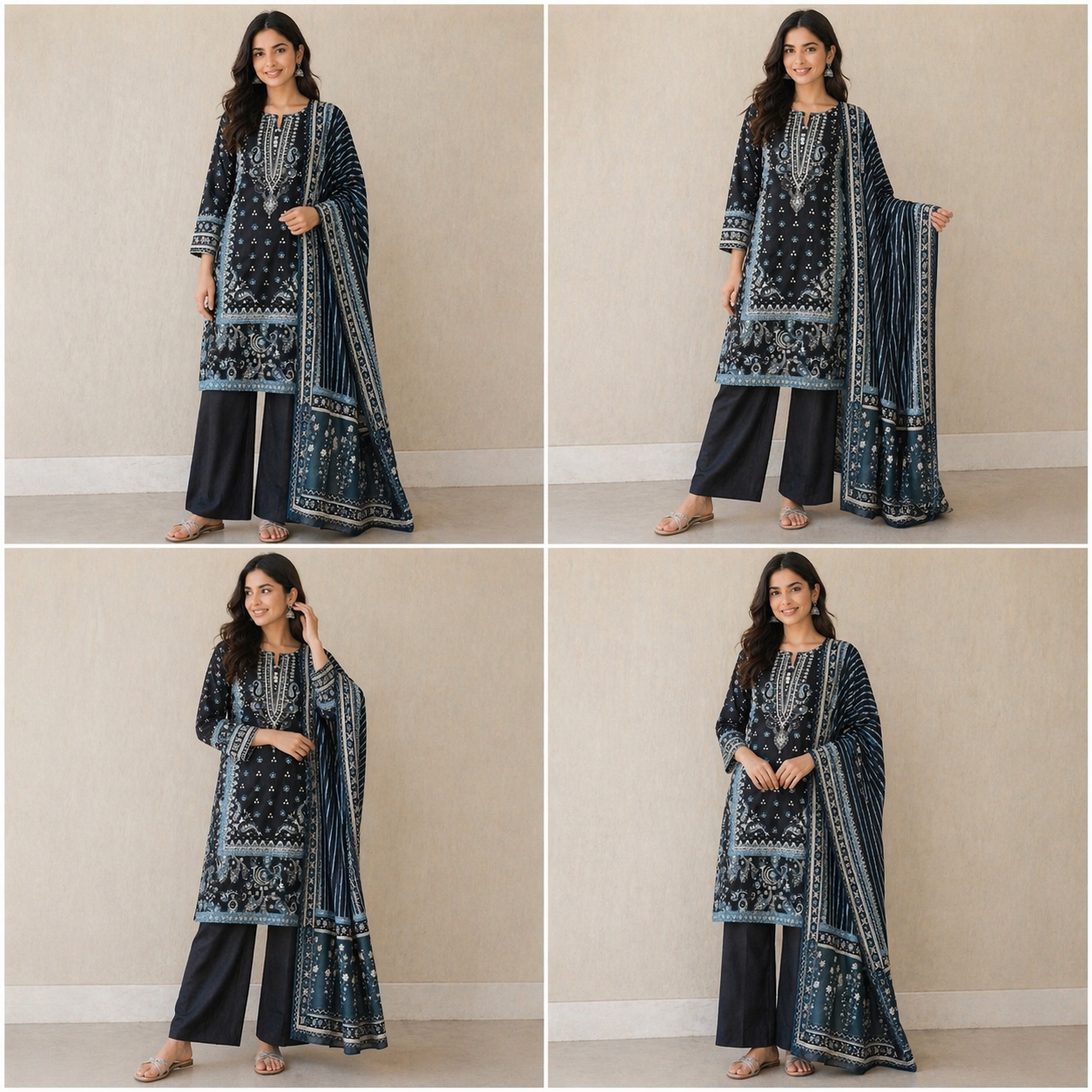 (124) Bin Saeed Floral Lawn Suit | Mirror Buttons & Contrast Dupatta