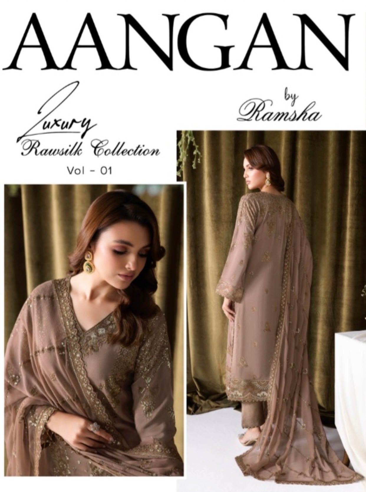 (318) Ramsha Aangan Luxury Raw Silk Collection – Ready-to-Wear 3-Piece Suit