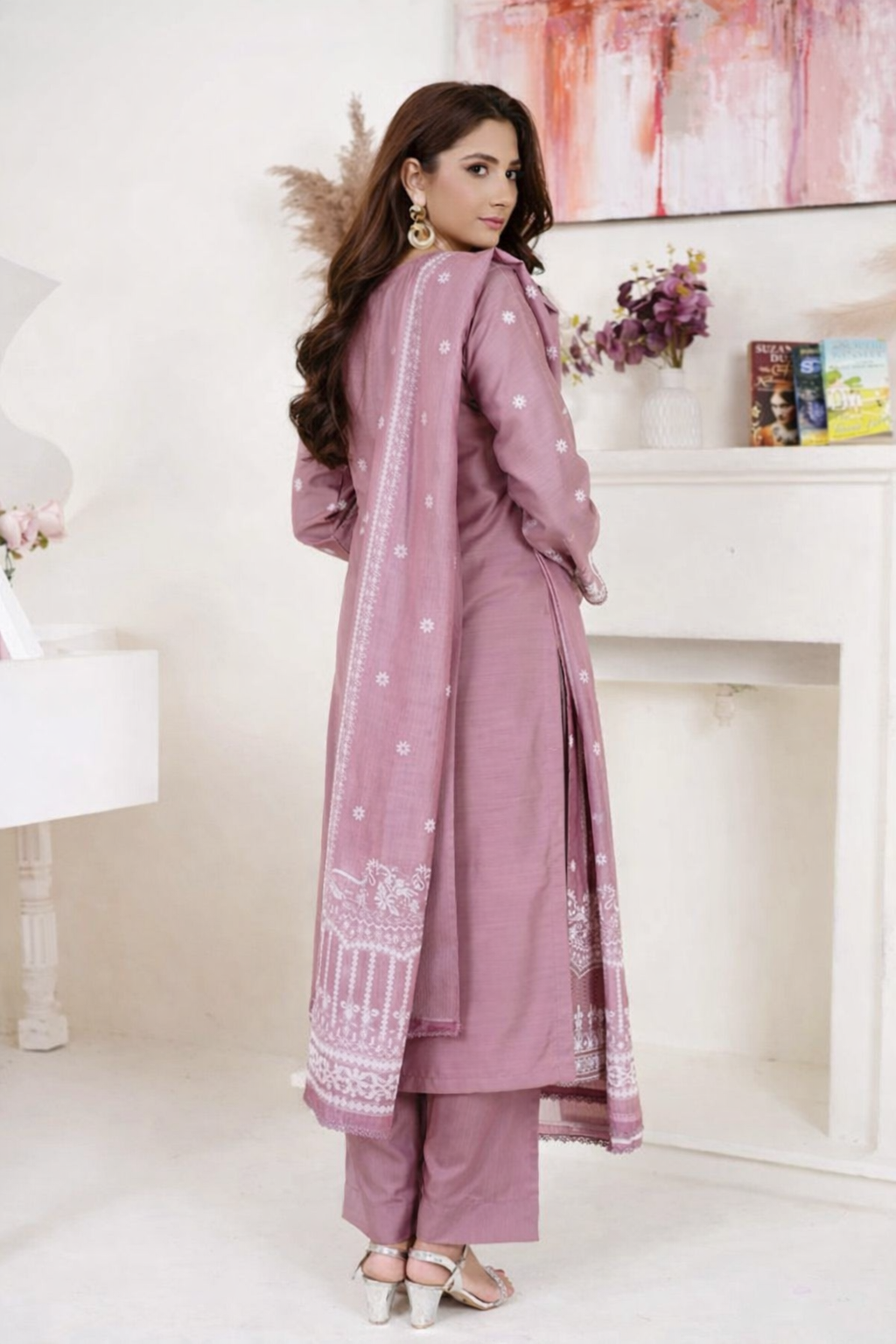 (154) Viscose Embroidered Suit with Vibrant Digital Dupatta Soft and Breathable Ready Made