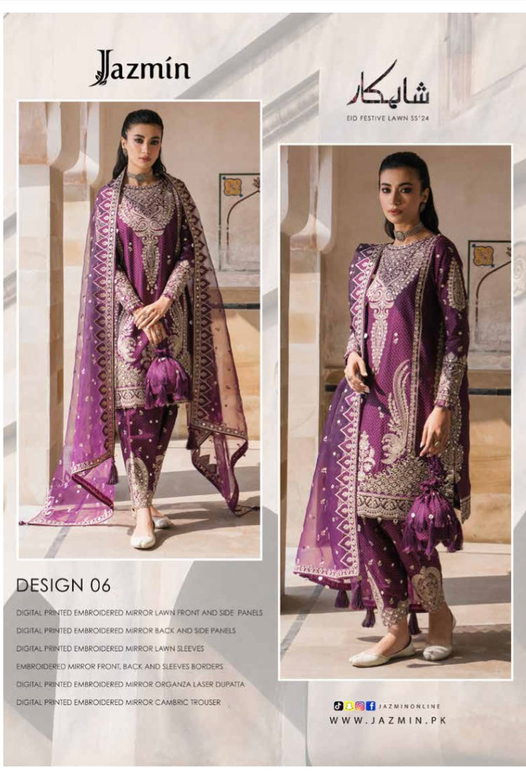 (121) Jazmin Shahkaar Eid Festive Lawn Collection – Premium Unstitched Elegance