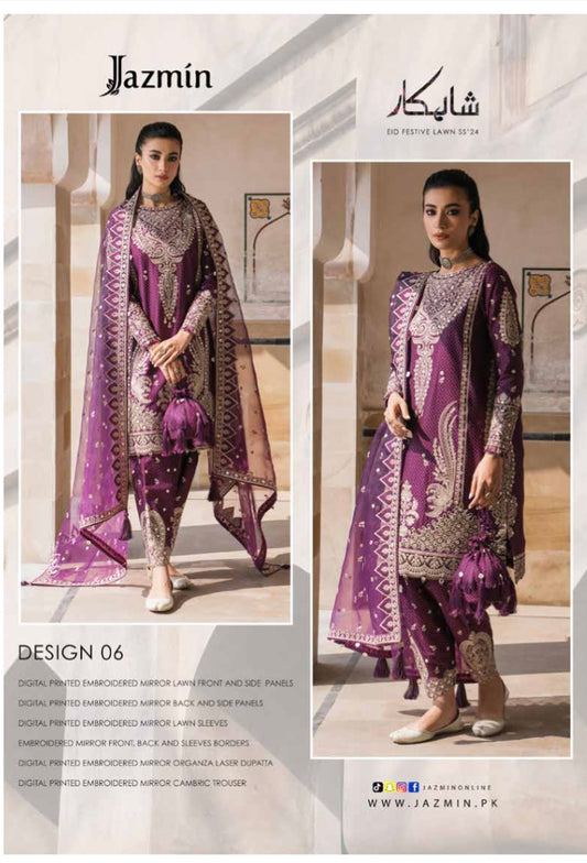 (121) Jazmin Shahkaar Eid Festive Lawn Collection – Premium Unstitched Elegance