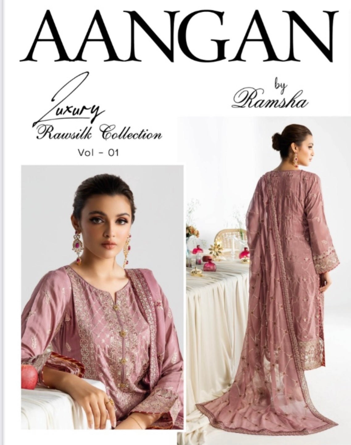 (312) Ramsha Aangan Luxury Raw Silk Collection – Ready-to-Wear 3-Piece Suit