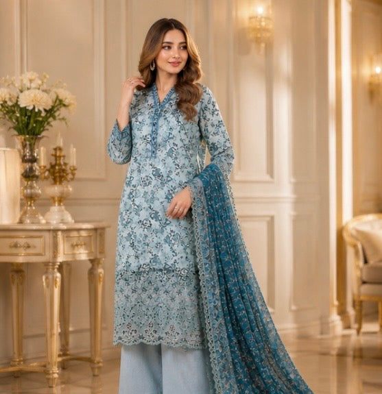 (149) Tawakkal Digital Floral Lawn Suit | Cutwork & Beaded Embroidery