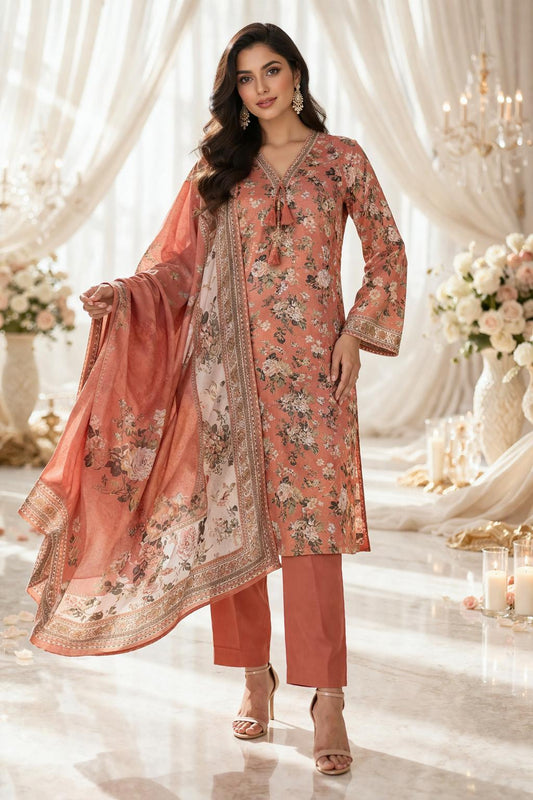 (187) Bin Saeed Floral Printed Lawn Suit | Dupatta & Trousers Set