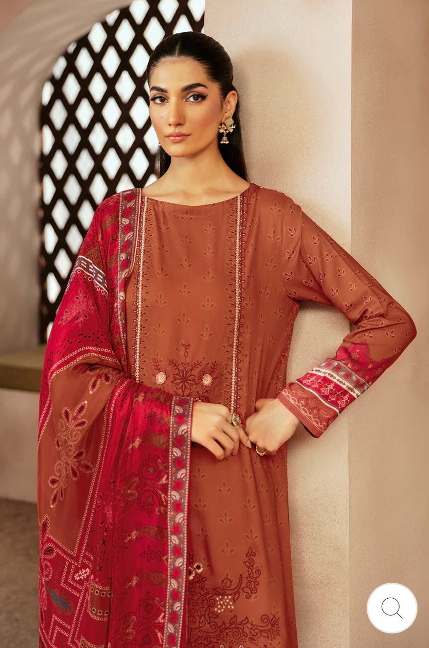 (215) Riwaj by Ramsha Viscose Embroidered Suit with Printed Dupatta