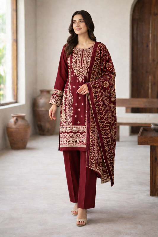 (314) Pakistani Viscose Suit | Embroidery & Palachi Dupatta Set