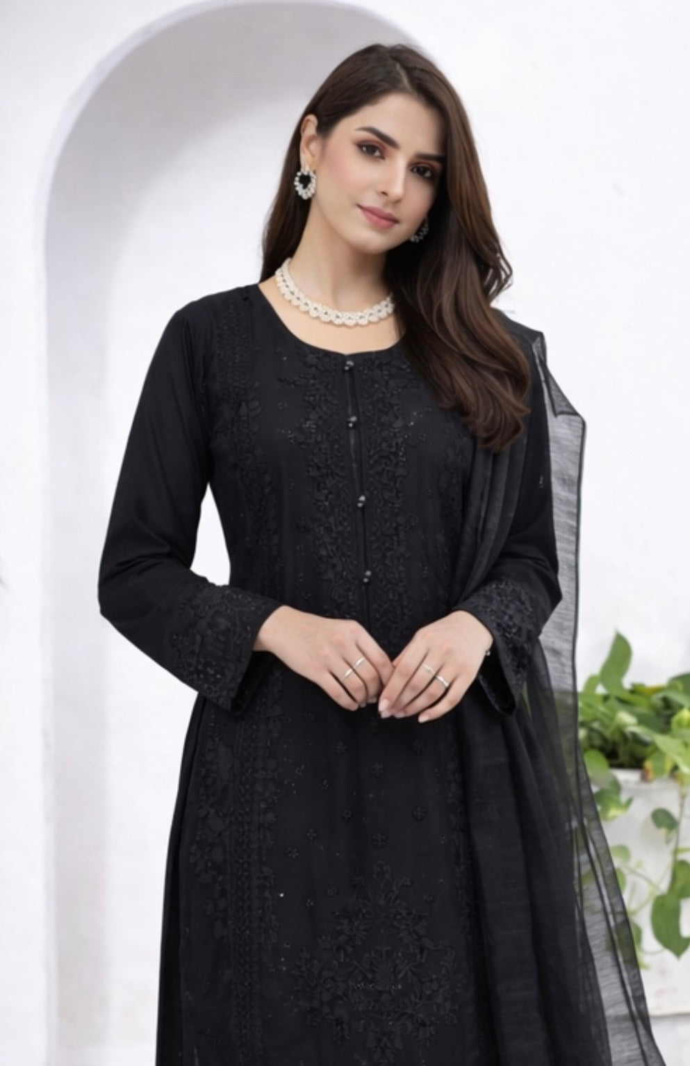 (348) Black Chikankari Viscose Suit | Sequin Embroidery | Ready to Wear