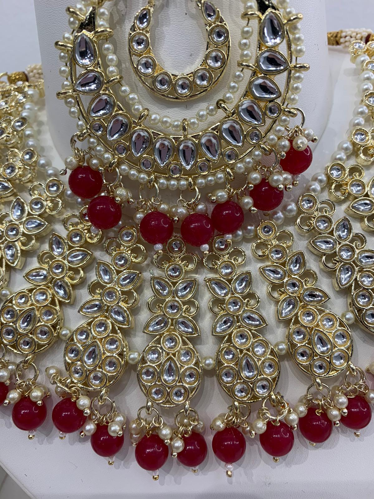 Pakistani elegant deep red silver diamonte jewelry set